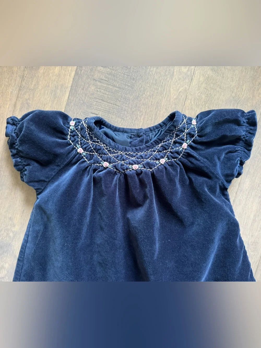 Janie and Jack Vintage Navy Embroidered Velvet Dress